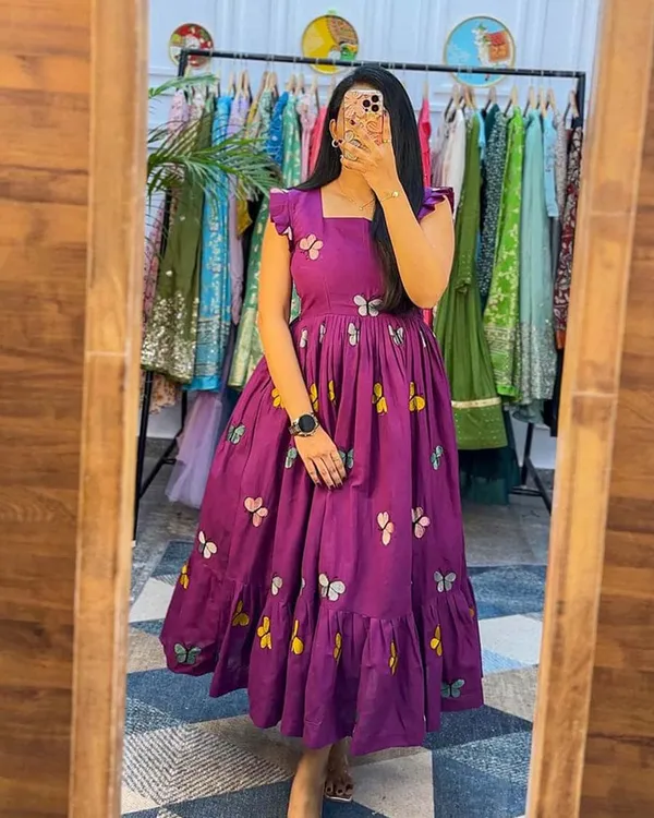 Purple_Pure_Cotton_One_Piece_Dress_Fully_Stitched_-_Butterfly_Design_Ready_To_Wear_For_Women