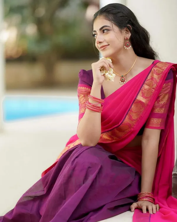 Purple_And_Pink_Kanchipuram_Zari_Weaving_Half_Saree_With_Blouse___Silk_Dupatta