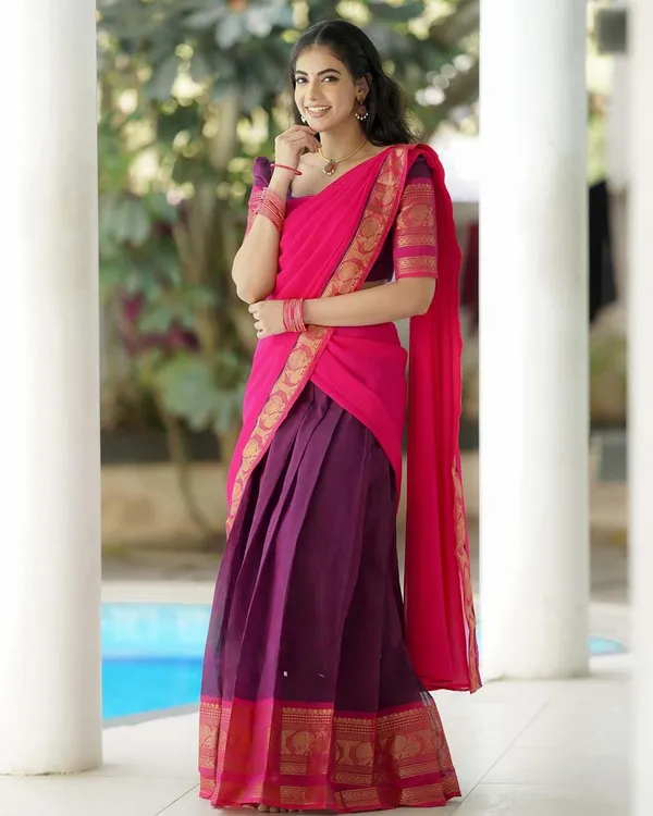 Purple_And_Pink_Kanchipuram_Zari_Weaving_Half_Saree_With_Blouse___Silk_Dupatta