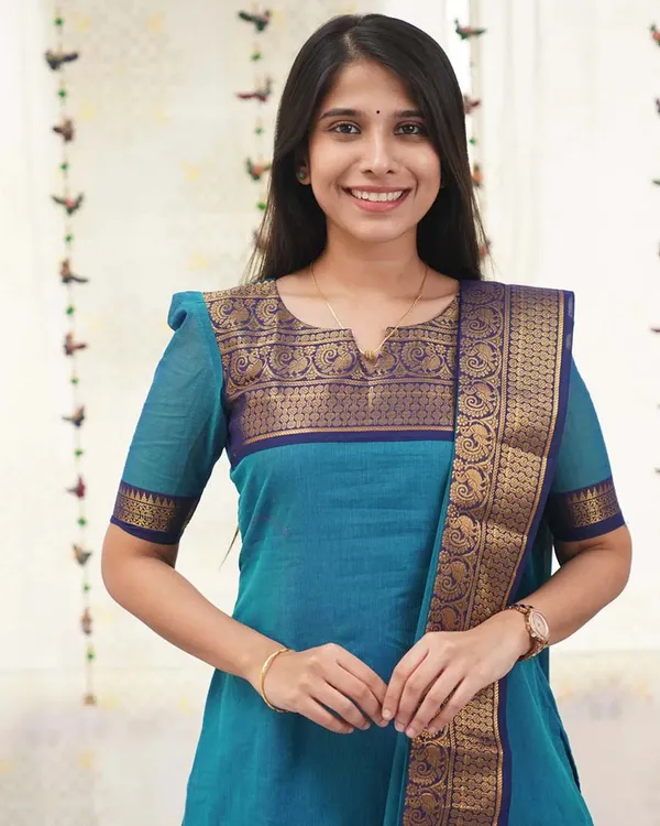 Blue_Cotton_Salwar_With_Dupatta_For_Women