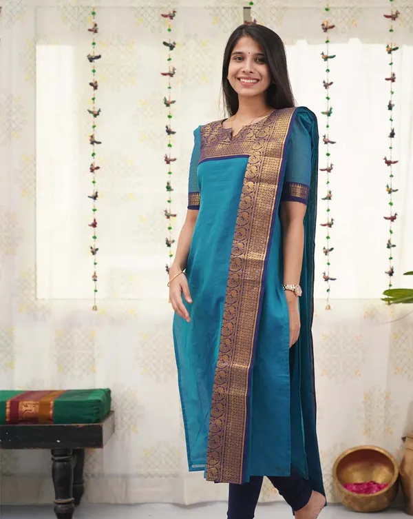Blue_Cotton_Salwar_With_Dupatta_For_Women