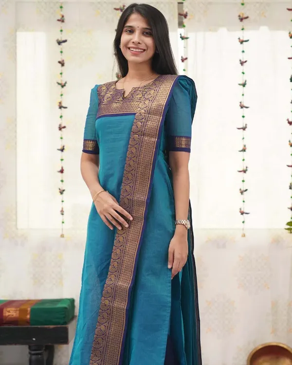 Blue_Cotton_Salwar_With_Dupatta_For_Women