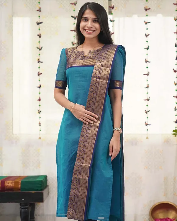 Blue_Cotton_Salwar_With_Dupatta_For_Women