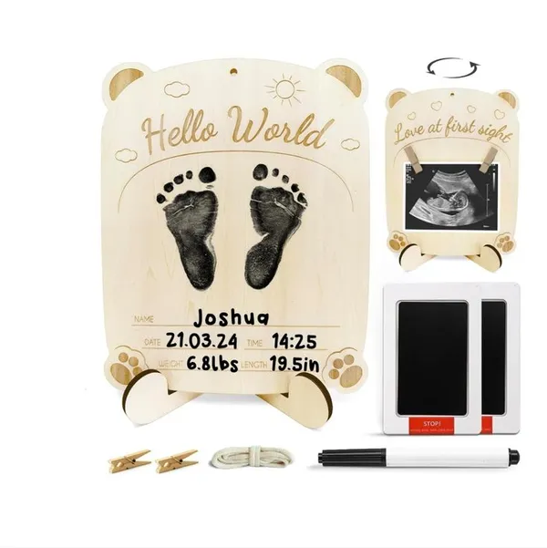 Newborn_Footprint_Engraved_On_Wood_Frame_For_1St_Birthday