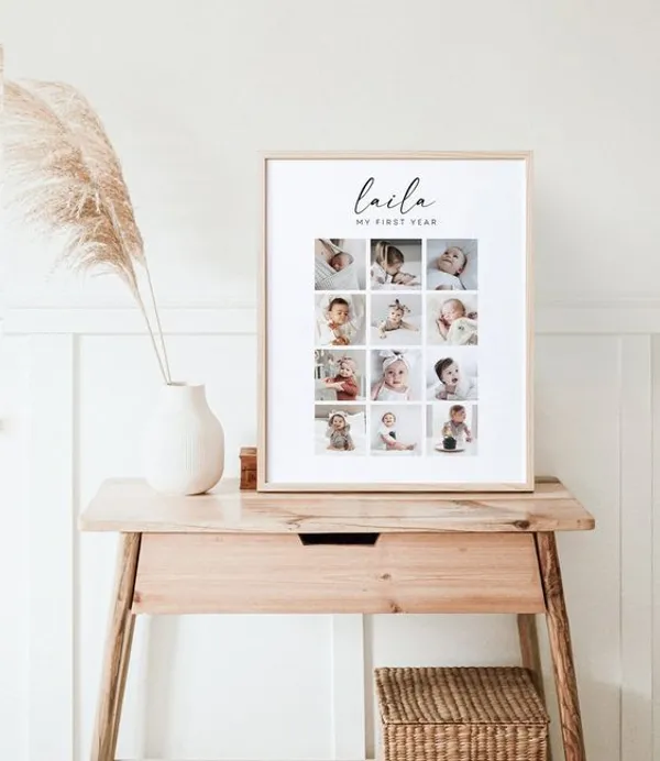 1St_Year_Milestone_Engraved_On_Wood_Frame_For_1St_Birthday