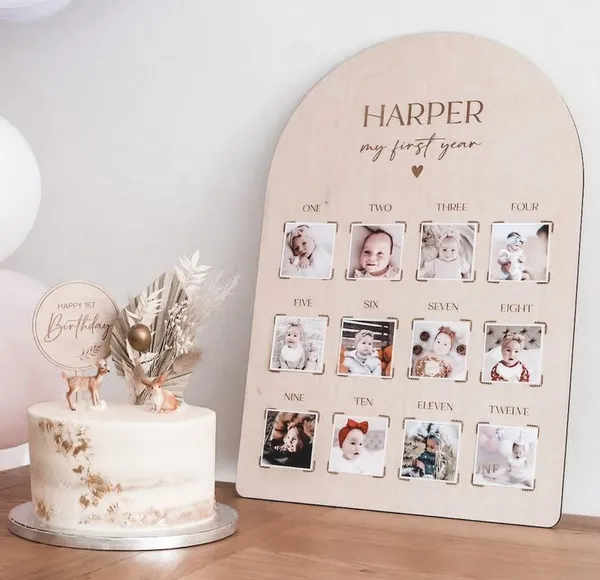 1St_Year_Milestone_Engraved_On_Wood_Frame_For_1St_Birthday