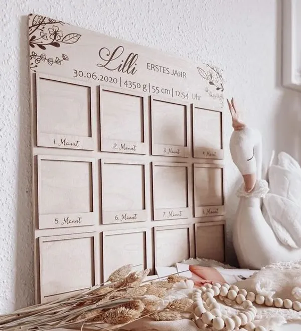 1St_Year_Milestone_Engraved_On_Wood_Frame_For_1St_Birthday