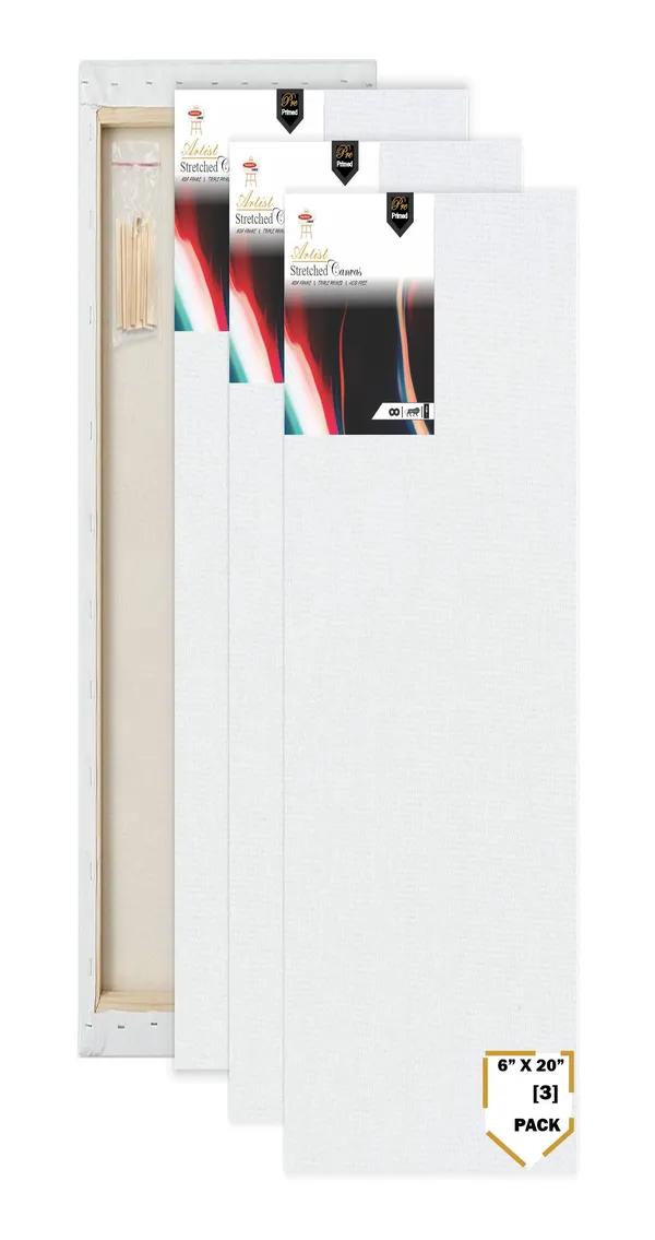 6X20_STRETCHED_WHITE_PRIMED_COTTON_PRE_STRETCHED_CANVAS_WITH_WOODEN_FRAME_PACK_OF_3