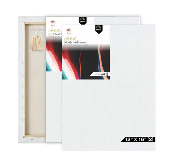 12X16_STRETCHED_WHITE_PRIMED_COTTON_PRE_STRETCHED_CANVAS_WITH_WOODEN_FRAME_PACK_OF_2