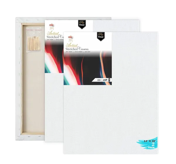 14X18_STRETCHED_WHITE_PRIMED_COTTON_PRE_STRETCHED_CANVAS_WITH_WOODEN_FRAME_PACK_OF_2