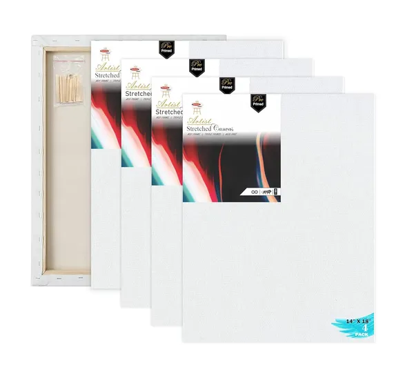 14X18_STRETCHED_WHITE_PRIMED_COTTON_PRE_STRETCHED_CANVAS_WITH_WOODEN_FRAME_PACK_OF_4