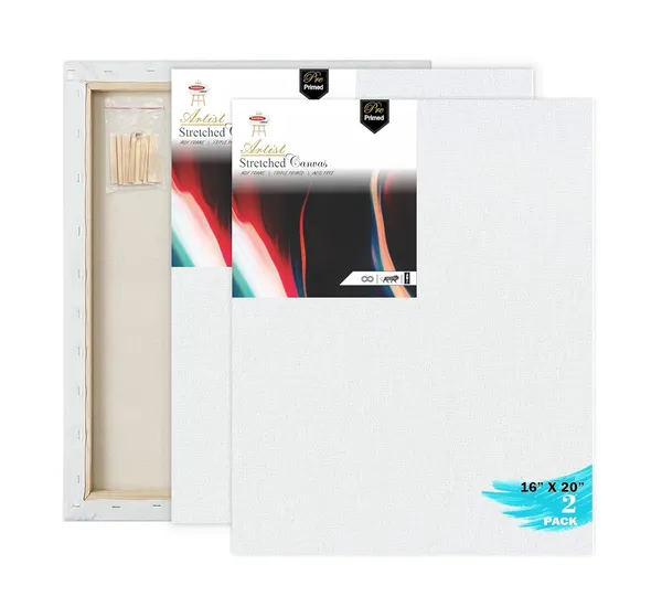 16X20_STRETCHED_WHITE_PRIMED_COTTON_PRE_STRETCHED_CANVAS_WITH_WOODEN_FRAME_PACK_OF_2