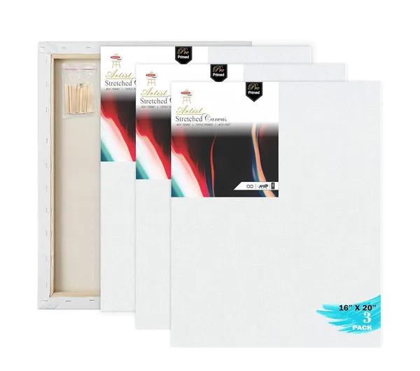16X20_STRETCHED_WHITE_PRIMED_COTTON_PRE_STRETCHED_CANVAS_WITH_WOODEN_FRAME_PACK_OF_3
