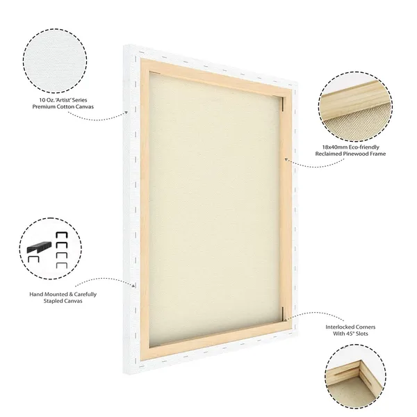 16X20_STRETCHED_WHITE_PRIMED_COTTON_PRE_STRETCHED_CANVAS_WITH_WOODEN_FRAME_PACK_OF_3