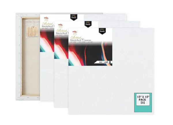 18X18_STRETCHED_WHITE_PRIMED_COTTON_PRE_STRETCHED_CANVAS_WITH_WOODEN_FRAME_PACK_OF_3