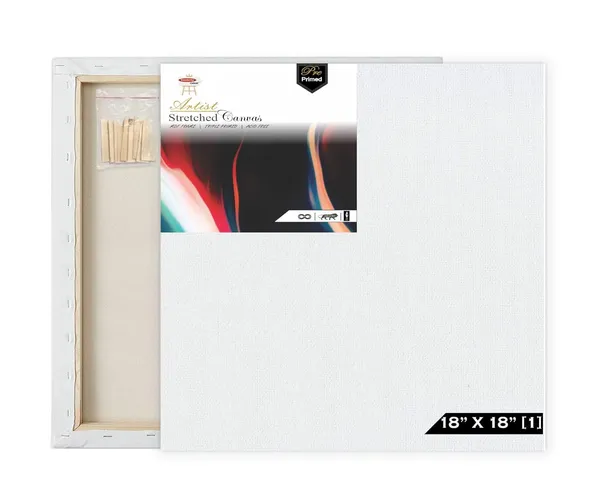 18X18_STRETCHED_WHITE_PRIMED_COTTON_PRE_STRETCHED_CANVAS_WITH_WOODEN_FRAME_PACK_OF_6