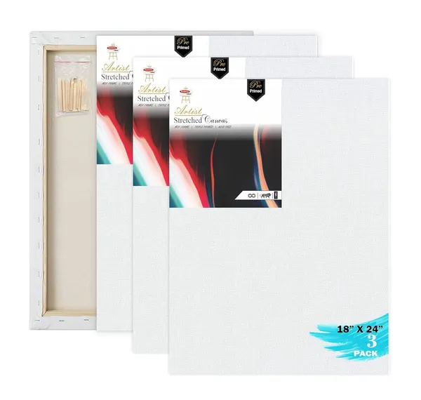 18X24_STRETCHED_WHITE_PRIMED_COTTON_PRE_STRETCHED_CANVAS_WITH_WOODEN_FRAME_PACK_OF_3