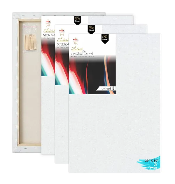 20X30_STRETCHED_WHITE_PRIMED_COTTON_PRE_STRETCHED_CANVAS_WITH_WOODEN_FRAME_PACK_OF_3