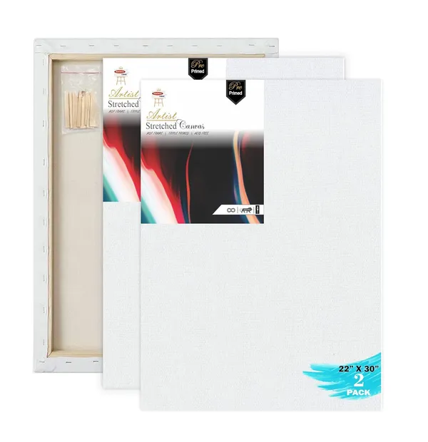 22X30_STRETCHED_WHITE_PRIMED_COTTON_PRE_STRETCHED_CANVAS_WITH_WOODEN_FRAME_PACK_OF_2