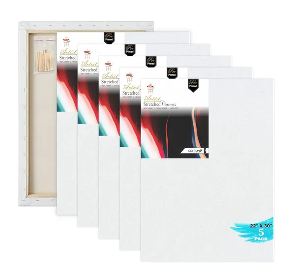 22X30_STRETCHED_WHITE_PRIMED_COTTON_PRE_STRETCHED_CANVAS_WITH_WOODEN_FRAME_PACK_OF_5