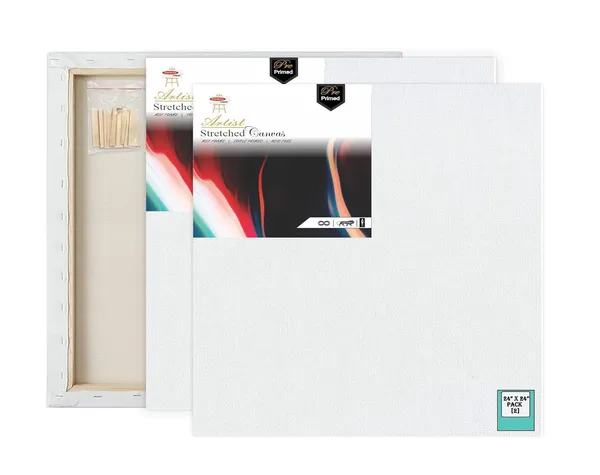 24X24_STRETCHED_WHITE_PRIMED_COTTON_PRE_STRETCHED_CANVAS_WITH_WOODEN_FRAME_PACK_OF_2
