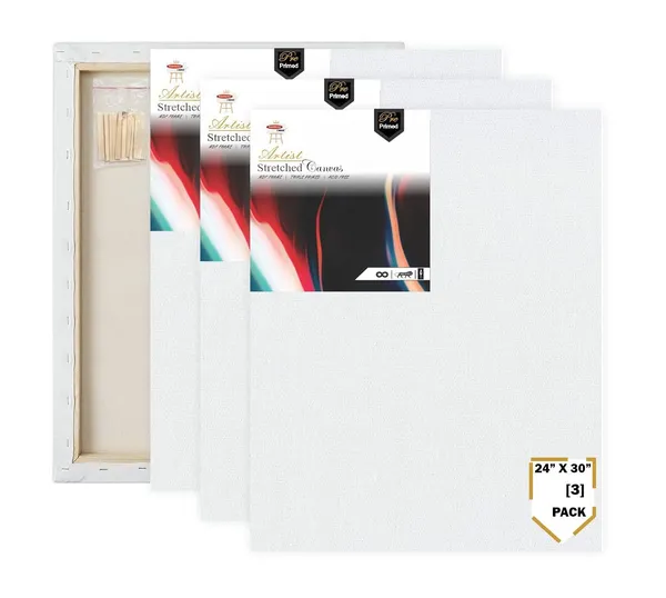 20X30_STRETCHED_WHITE_PRIMED_COTTON_PRE_STRETCHED_CANVAS_WITH_WOODEN_FRAME_PACK_OF_3