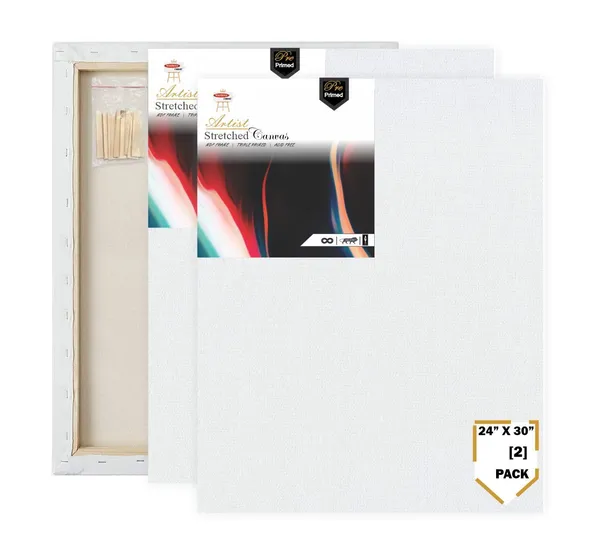 24X30_STRETCHED_WHITE_PRIMED_COTTON_PRE_STRETCHED_CANVAS_WITH_WOODEN_FRAME_PACK_OF_2