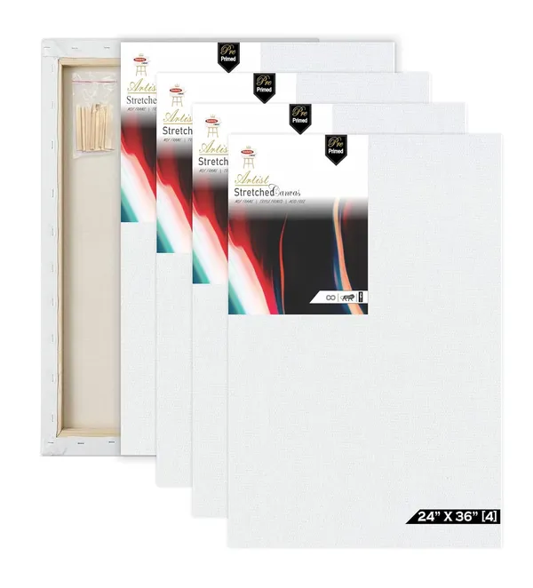24X36_STRETCHED_WHITE_PRIMED_COTTON_PRE_STRETCHED_CANVAS_WITH_WOODEN_FRAME_PACK_OF_4