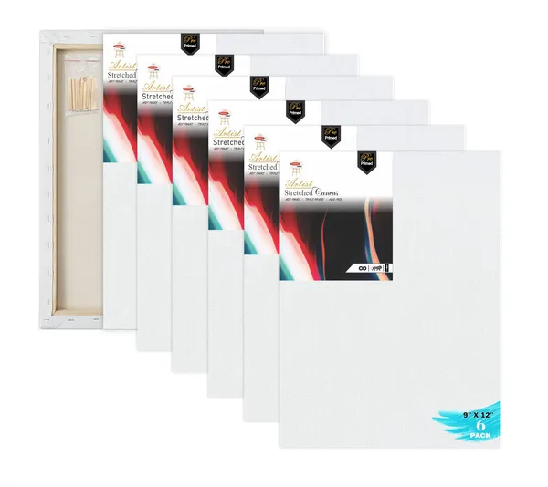 9X12_STRETCHED_WHITE_PRIMED_COTTON_PRE_STRETCHED_CANVAS_WITH_WOODEN_FRAME_PACK_OF_6