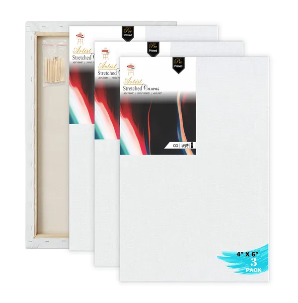 4X6_STRETCHED_WHITE_PRIMED_COTTON_PRE_STRETCHED_CANVAS_WITH_WOODEN_FRAME_PACK_OF_3