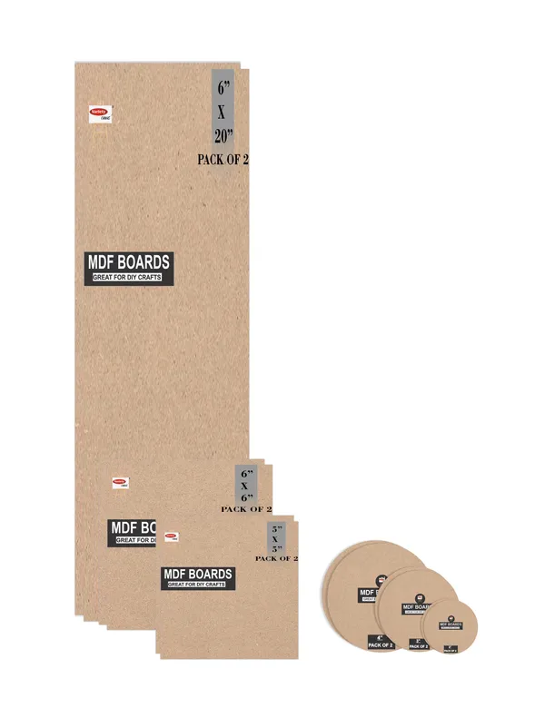6X20,6X6,5X5_Inch_Square_And_4,3,2_Inch_Round_Mdf_Boards_For_Art_And_Craft_Wood_Mdf_And_3.5_mm_Thickness_Pack_Of_12