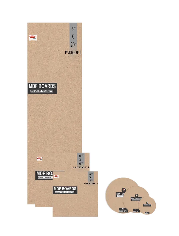 6X20,6X6,5X5_Inch_Square_And_4,3,2_Inch_Round_Mdf_Boards_For_Art_And_Craft_Wood_Mdf_And_3.5_mm_Thickness_Pack_Of_6