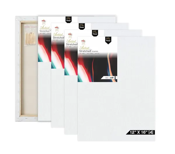 12X16_STRETCHED_WHITE_PRIMED_COTTON_PRE_STRETCHED_CANVAS_WITH_WOODEN_FRAME_PACK_OF_4