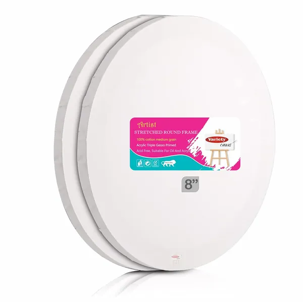 8"_Round_White_Round_Pre_Stretched_Canvas_Primed_Pack_Of_2