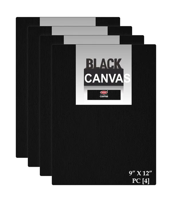 9X12_Black_Fine_Grain_Cotton_Canvas_Primed_Board_Pack_Of_4