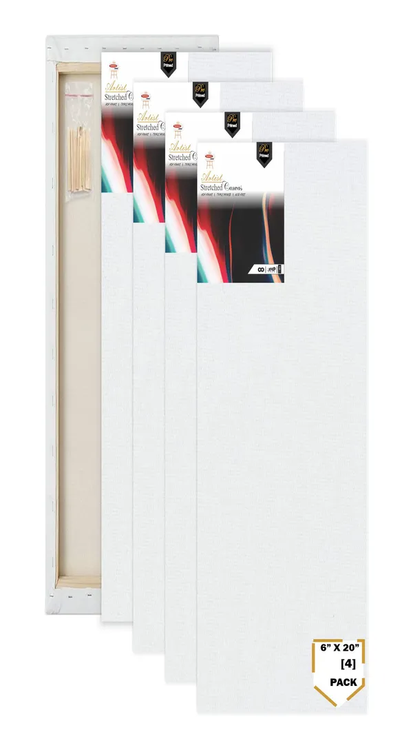 6X20_STRETCHED_WHITE_PRIMED_COTTON_PRE_STRETCHED_CANVAS_WITH_WOODEN_FRAME_PACK_OF_4