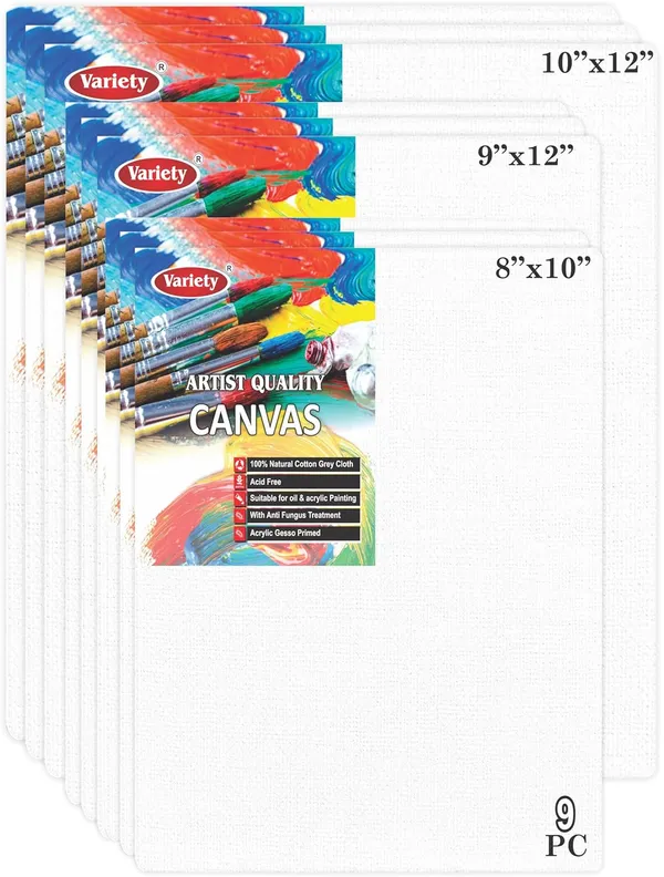 8X10(3)-9X12(3)-10X12(3)_Inch_Cotton_Canvas_Board_for_Acrylic_Painting,_25x30_cm,_Medium_Grain_Triple_Primed_White_Color_Pack_of_9