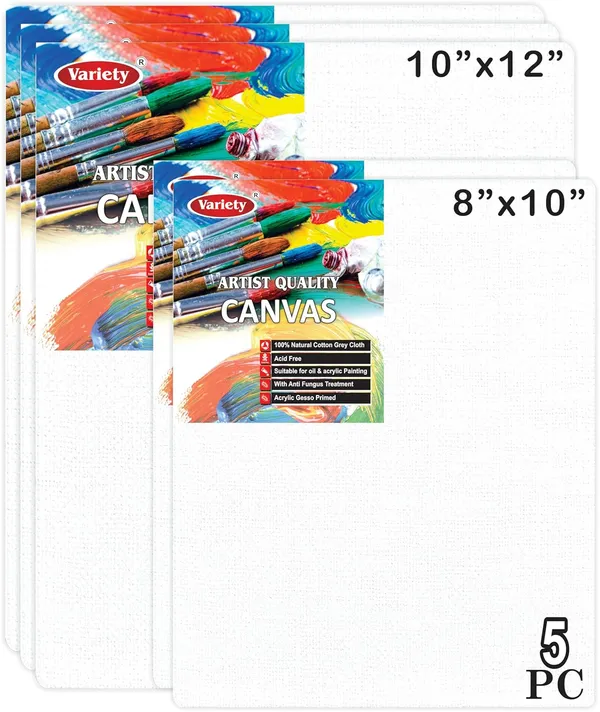 8X10(2)-10X12(3)_Inch_Cotton_Canvas_Board_for_Acrylic_Painting,_25x30_cm,_Medium_Grain_Triple_Primed_White_Color_Pack_of_5