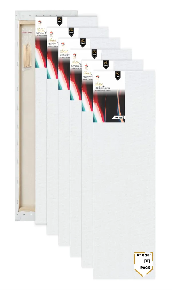 6X20_STRETCHED_WHITE_PRIMED_COTTON_PRE_STRETCHED_CANVAS_WITH_WOODEN_FRAME_PACK_OF_6