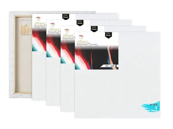 5_X_5_STRETCHED_WHITE_PRIMED_COTTON_PRE_STRETCHED_CANVAS_WITH_WOODEN_FRAME_PACK_OF_4