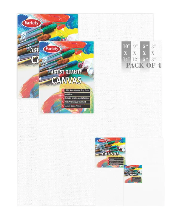 10X14_,_9X12_,_5X5_,3X3_Inch_Cotton_Canvas_Board_For_Acrylic_Painting,_25X35_Cm,_Medium_Grain_Triple_Primed_White_Color_Pack_Of_4