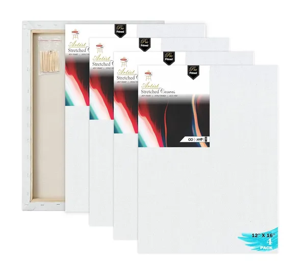 12X16_Stretched_White_Primed_Cotton_Pre_Stretched_Canvas_With_Wooden_Frame_Pack_Of_4
