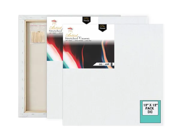12X12_STRETCHED_WHITE_PRIMED_COTTON_PRE_STRETCHED_CANVAS_WITH_WOODEN_FRAME_PACK_OF_2