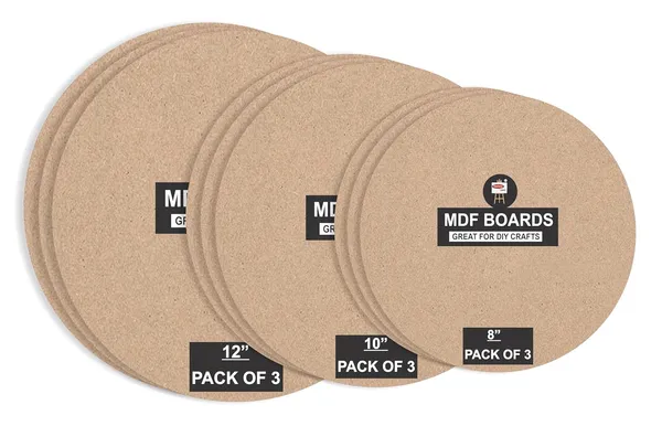 MDF_ROUND_12"10"8"_BROWN_ROUND_MDF_BOARDS_FOR_ART_AND_CRAFT_WOOD_ROUND_MDF_FOR_CRAFT_WORK_DIY_MDF_CUTOUTS_And_3.5_mm_Thickness_PACK_OF_9