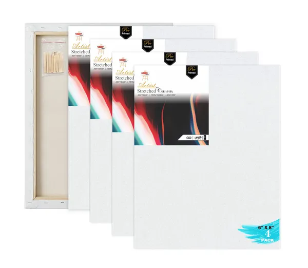 6X8_STRETCHED_WHITE_PRIMED_COTTON_PRE_STRETCHED_CANVAS_WITH_WOODEN_FRAME_PACK_OF_4
