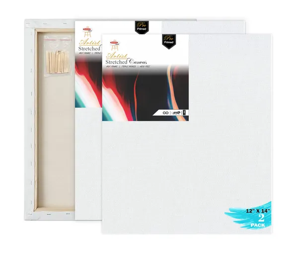 12X14_STRETCHED_WHITE_PRIMED_COTTON_PRE_STRETCHED_CANVAS_WITH_WOODEN_FRAME_PACK_OF_2