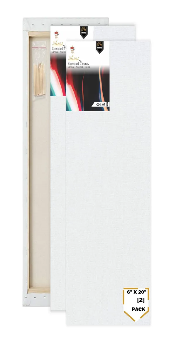 6X20_STRETCHED_WHITE_PRIMED_COTTON_PRE_STRETCHED_CANVAS_WITH_WOODEN_FRAME_PACK_OF_2