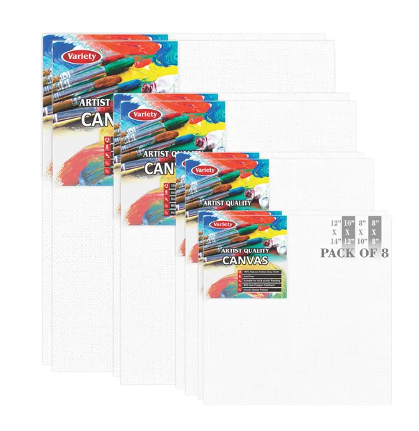 12x14,_10x12,_8x10,_8x8_Inch_Cotton_Canvas_Board_for_Acrylic_Painting,_30x35_cm,_Medium_Grain_Triple_Primed_White_Color_Pack_of_8