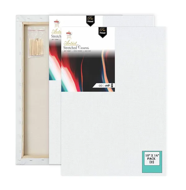 10X14_STRETCHED_WHITE_PRIMED_COTTON_PRE_STRETCHED_CANVAS_WITH_WOODEN_FRAME_PACK_OF_2