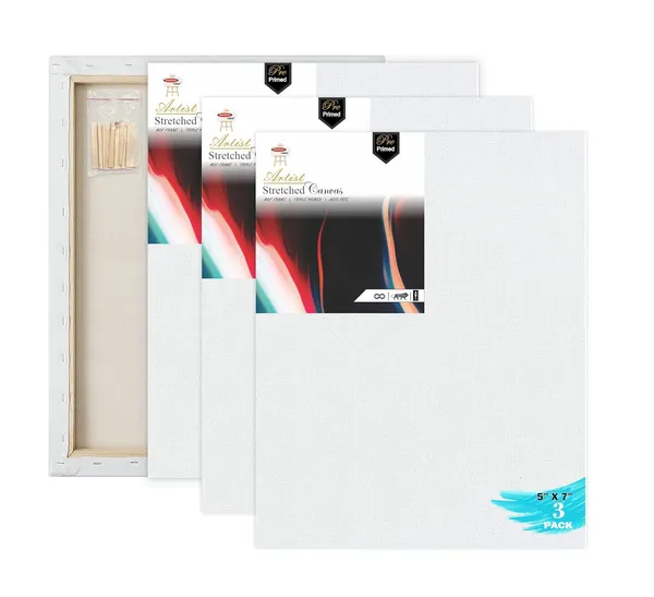 5X7_STRETCHED_WHITE_PRIMED_COTTON_PRE_STRETCHED_CANVAS_WITH_WOODEN_FRAME_PACK_OF_3